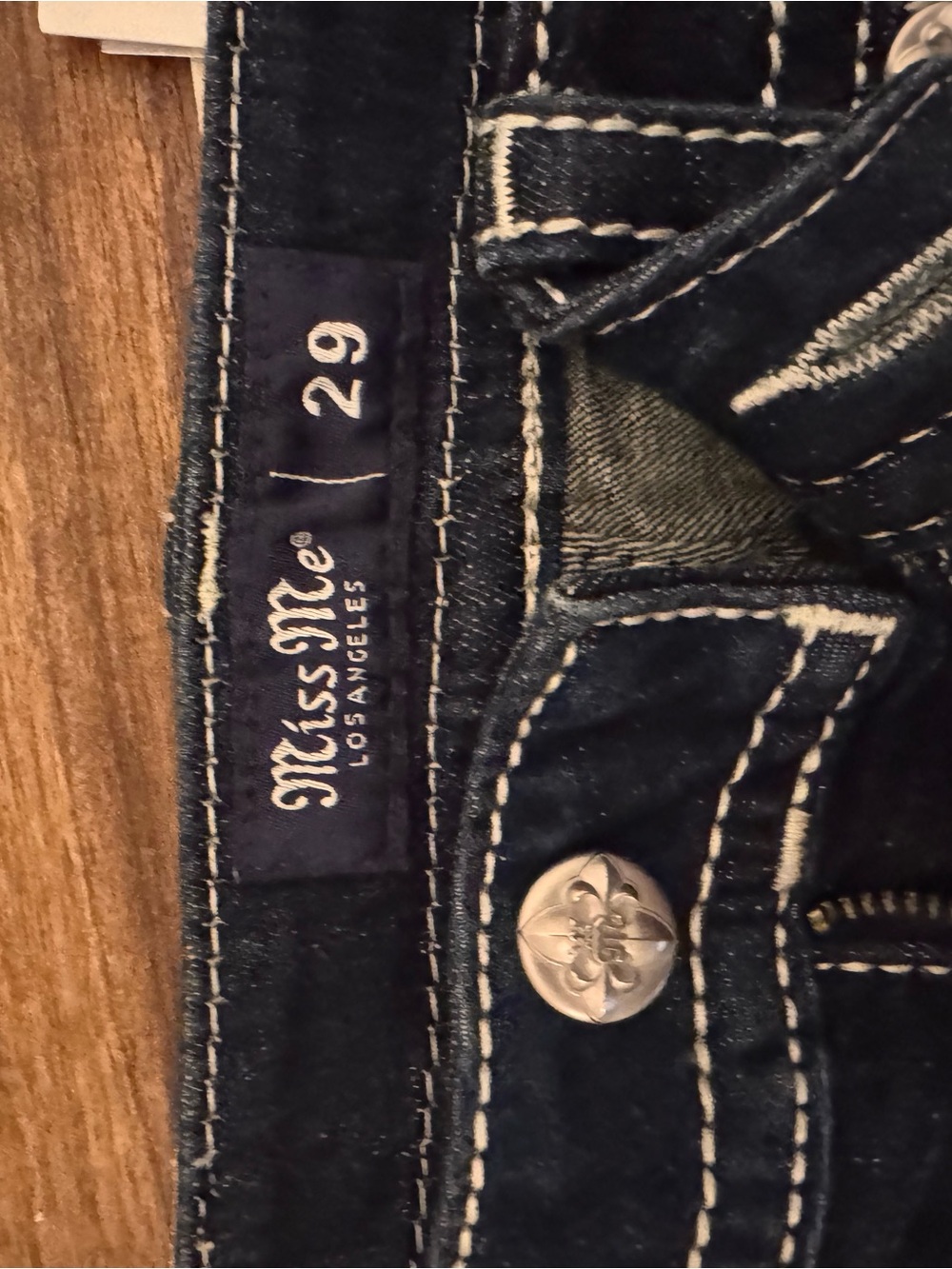 Miss Me Dark Blue Boot Cut Jeans with Embroidered Pockets - Picture 6 of 7